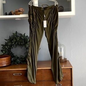ALBERTA FERRETTI PHILOSOPHY Black Silk Satin Ruched Leg Pants 8